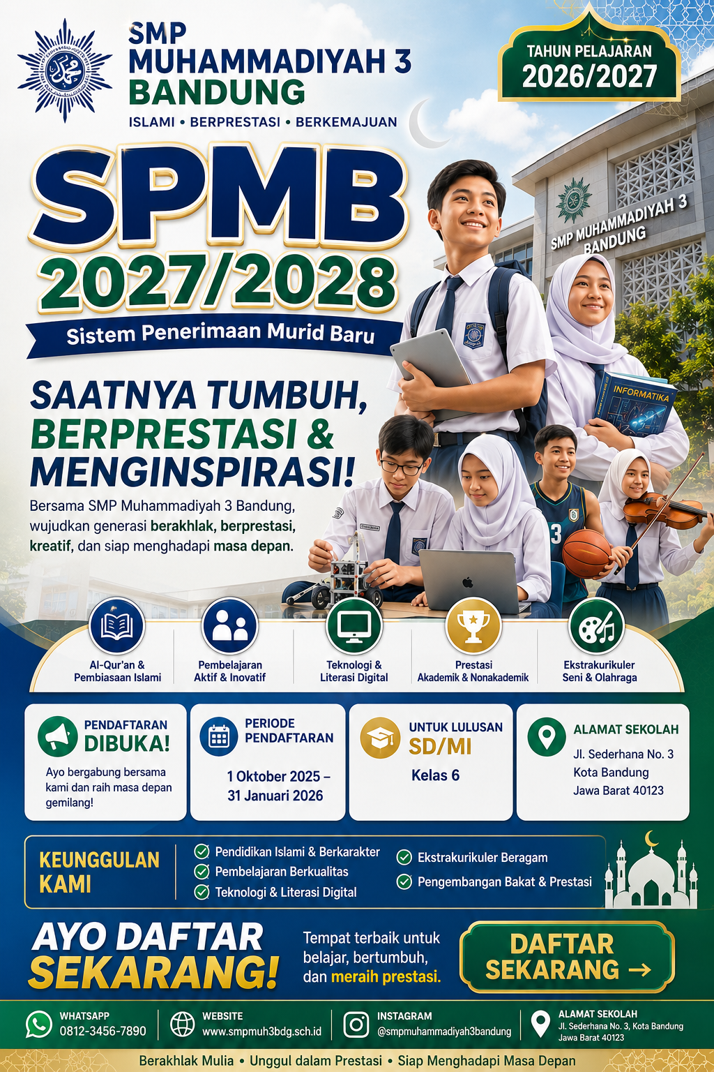 Poster SPMB 2027/2028 SMP Muhammadiyah 3 Bandung